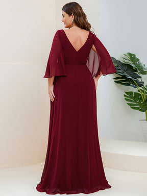Robe de soirée Mousseline plissée Manches fendues Encolure en V