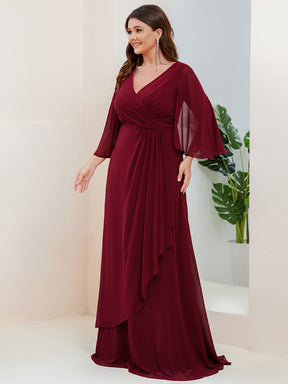 Robe de soirée Mousseline plissée Manches fendues Encolure en V
