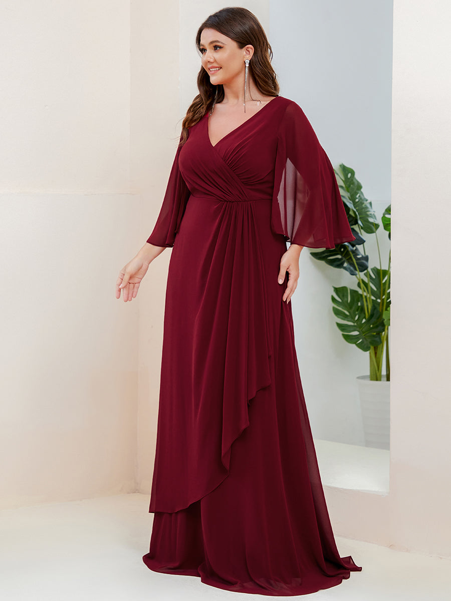 Robe de soirée Mousseline plissée Manches fendues Encolure en V