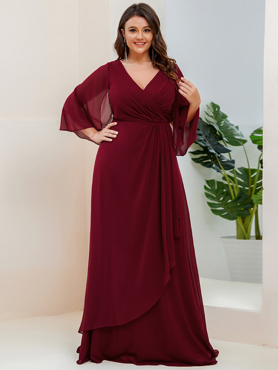 Robe de soirée Mousseline plissée Manches fendues Encolure en V