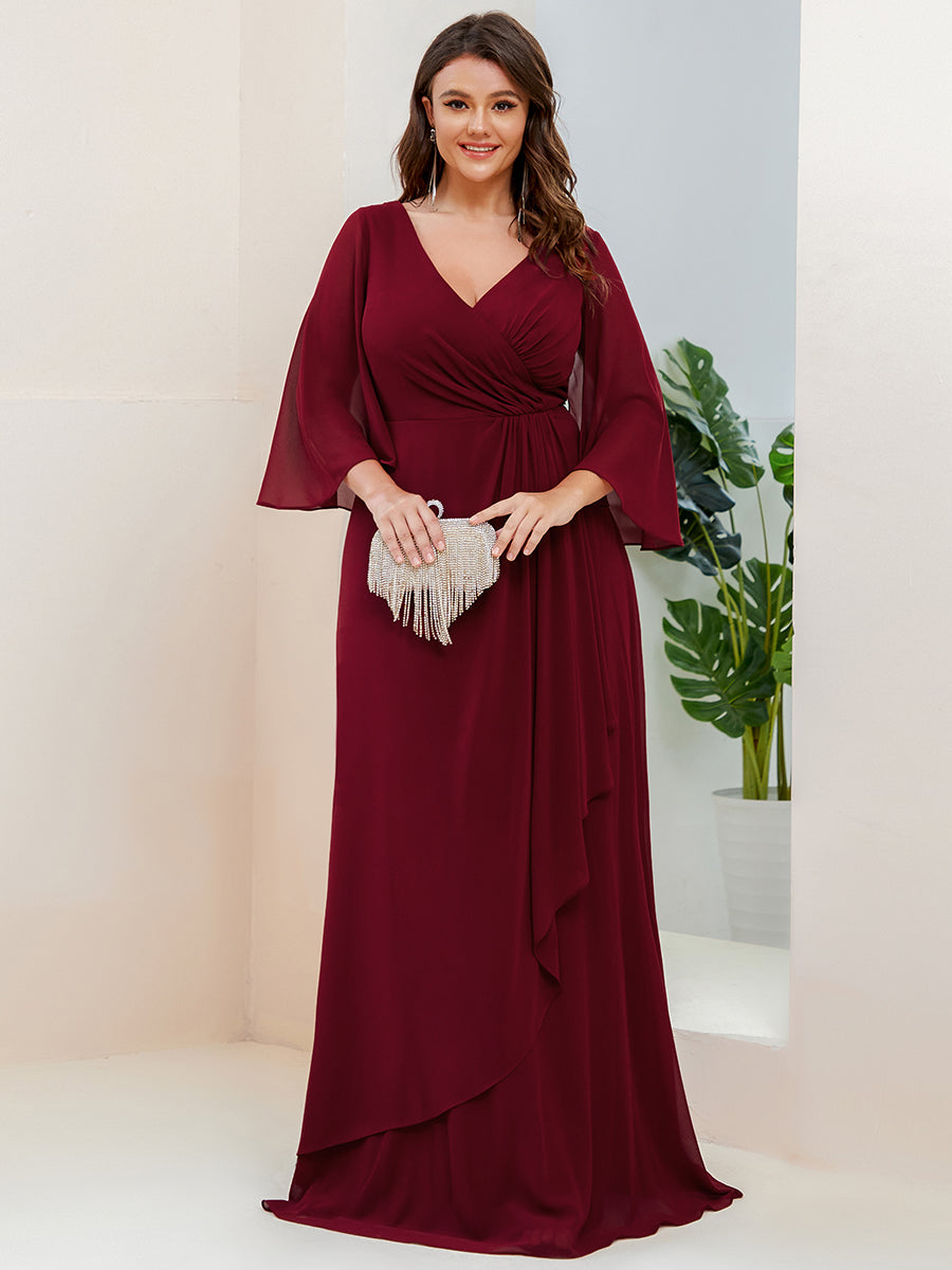 Robe de soirée Mousseline plissée Manches fendues Encolure en V