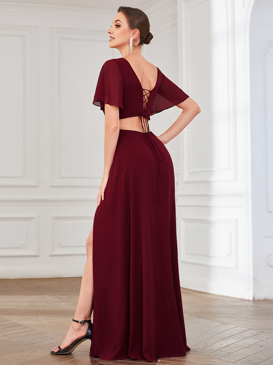 Robe de soirée en mousseline à lacets et manches flottantes