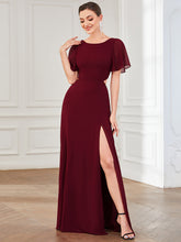 Robe de soirée en mousseline à lacets et manches flottantes #Couleur_Bordeaux