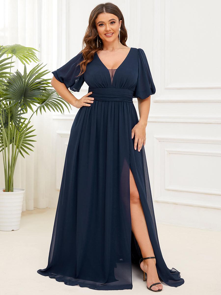 Robe de soirée Mousseline M manches courtes Col en V Grande taille