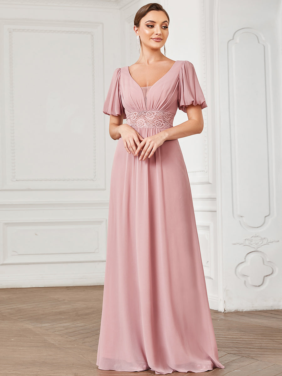 Robe de soirée Mousseline M manches courtes Col en V avec illusion