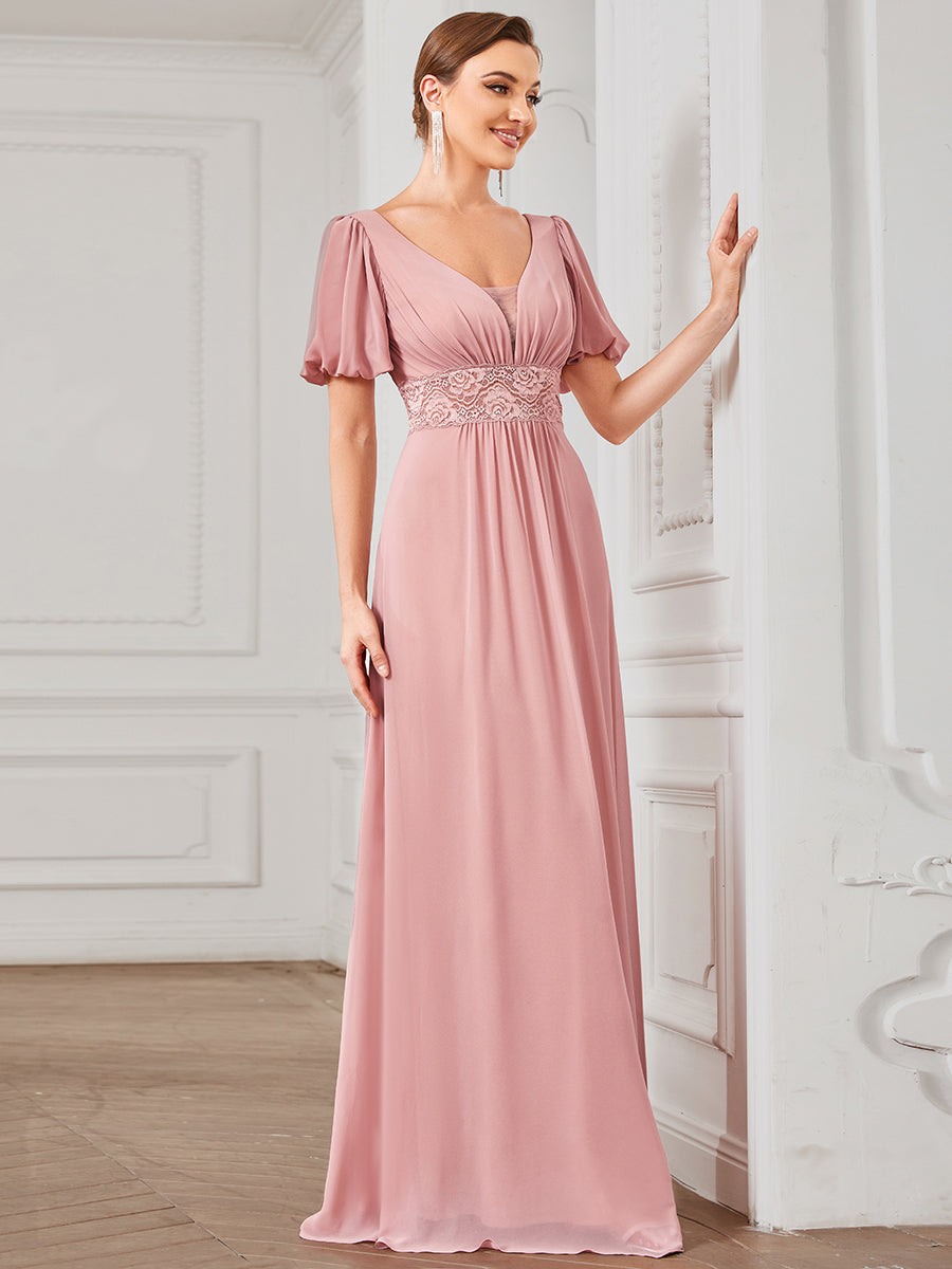 Robe de soirée Mousseline M manches courtes Col en V avec illusion