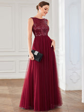 Robe de soirée en tulle sans manches à sequins et dos à lacets #Couleur_Bordeaux