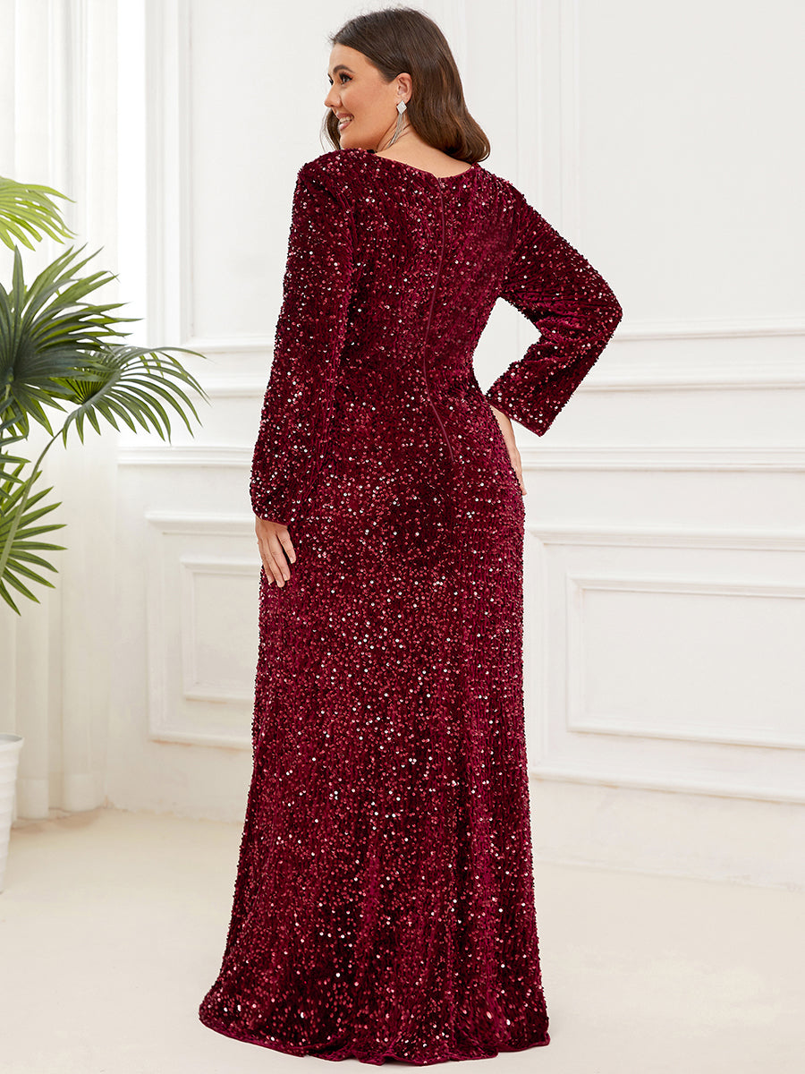 Robe de soirée moulante fendue Manches longues Grande Taille