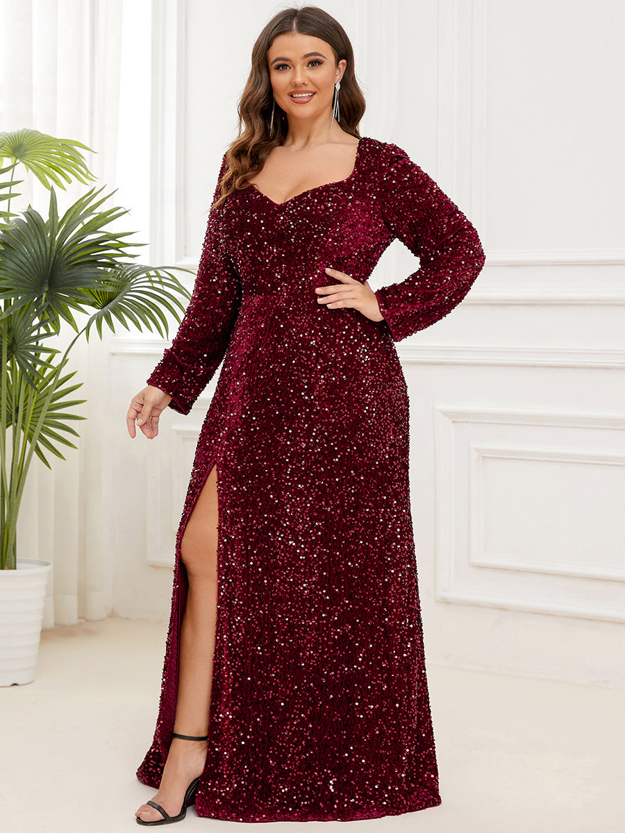 Robe de soirée moulante fendue Manches longues Grande Taille