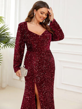 Robe de soirée fendue moulante Manches longues Sequins