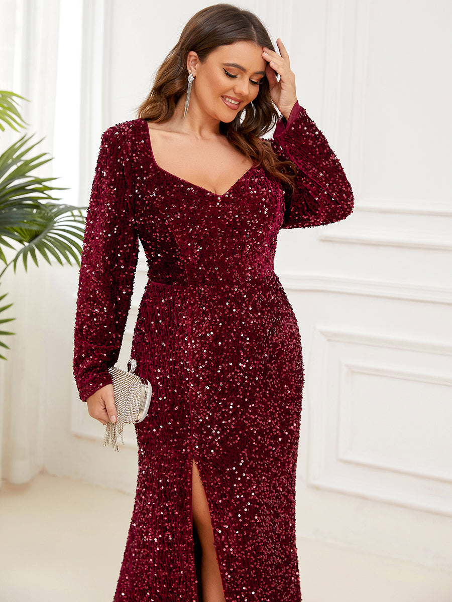 Robe de soirée moulante fendue Manches longues Grande Taille