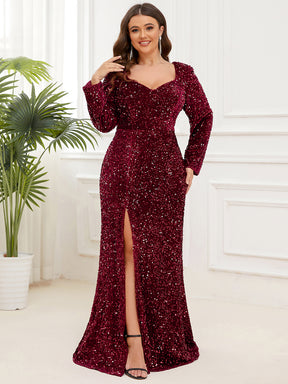 Robe de soirée moulante fendue Manches longues Grande Taille