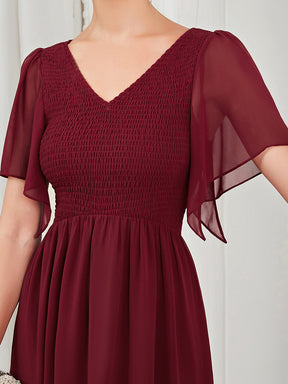 Robe de soirée trapèze froncée Manches courtes Col en V
