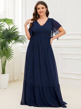 Robe de Soirée Mousseline froncée Manches courtes Grande taille #Couleur_Bleu Marine