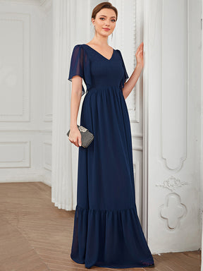 Robe de soirée trapèze froncée Manches courtes Col en V