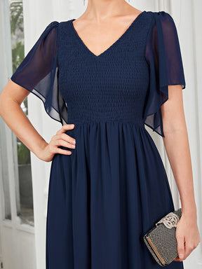 Robe de soirée trapèze froncée Manches courtes Col en V
