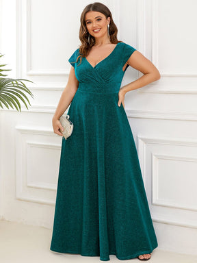 Robe de soirée trapèze plissée à manches courtes et col en V