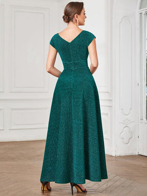 Robe de soirée trapèze plissée à manches courtes et col en V