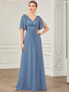 Robe de soirée Mousseline plissée à col en V et paillettes