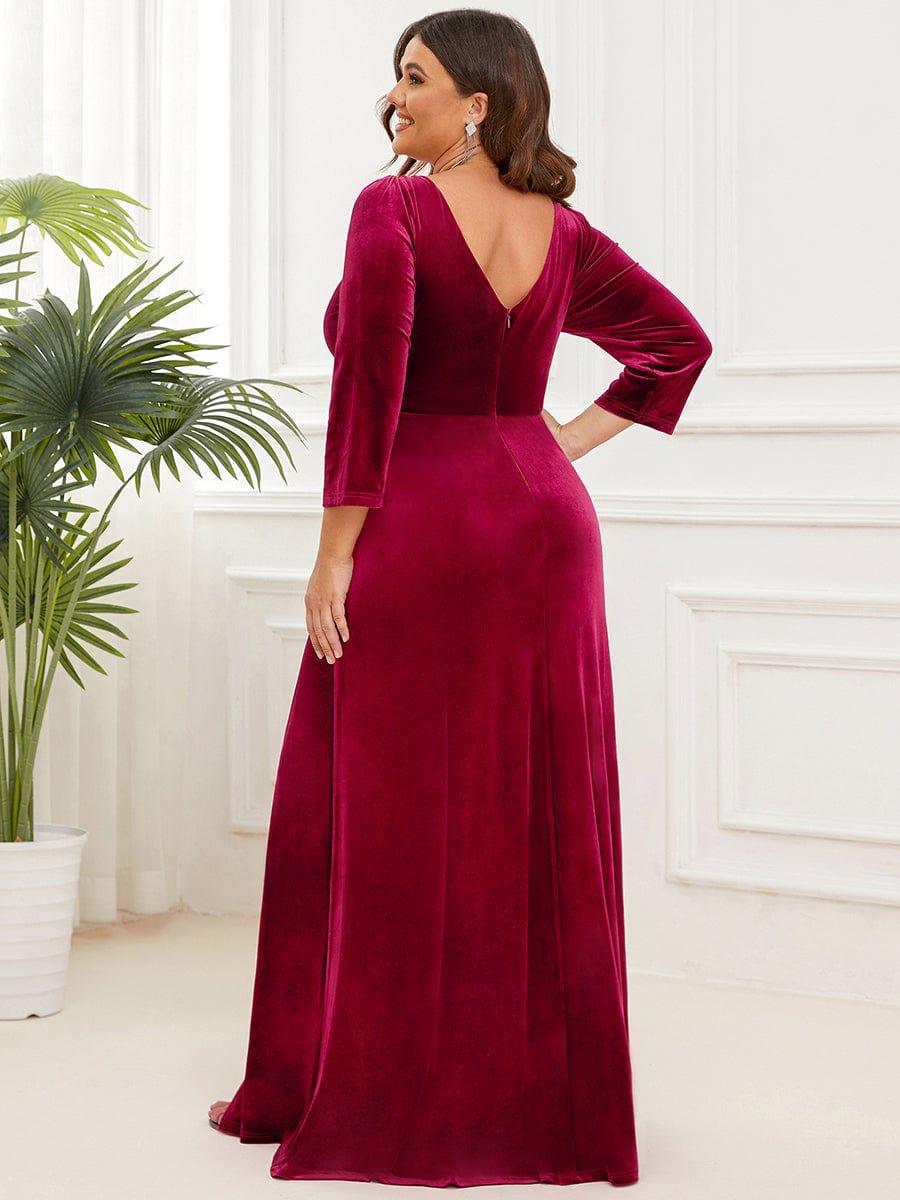 Robe de Soirée en Velours Col en V Plongeant Fendue Grande Taille