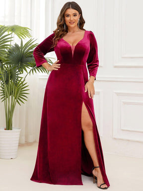 Robe de Soirée en Velours Col en V Plongeant Fendue Grande Taille