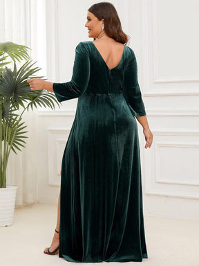 Robe de Soirée en Velours Col en V Plongeant Fendue Grande Taille