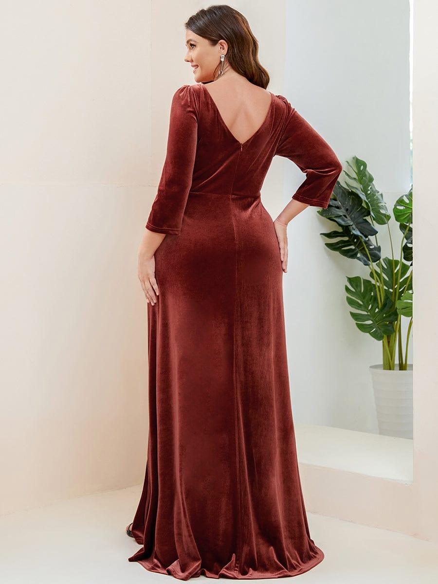 Robe de Soirée en Velours Col en V Plongeant Fendue Grande Taille