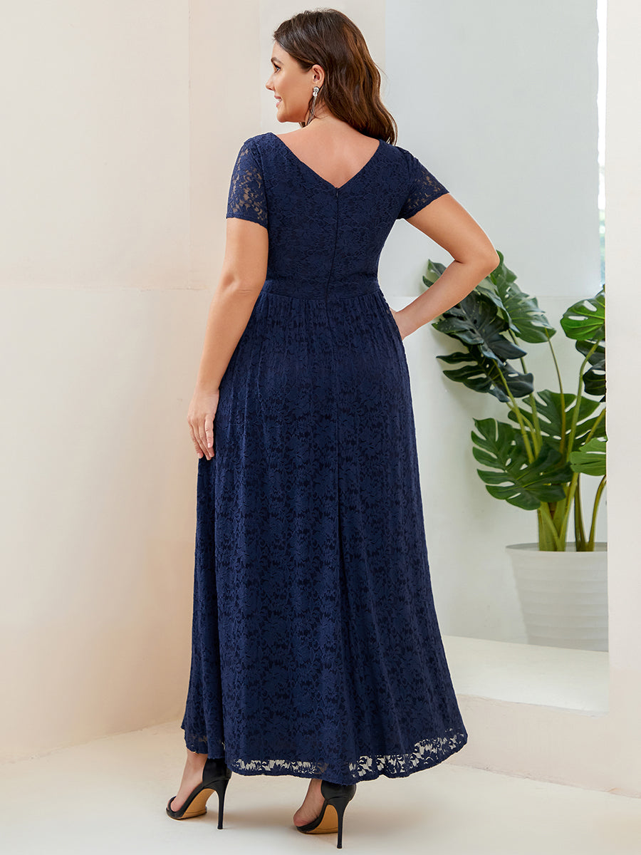 Robe de soirée Dentelle Taille cintrée Manches courtes Col en V