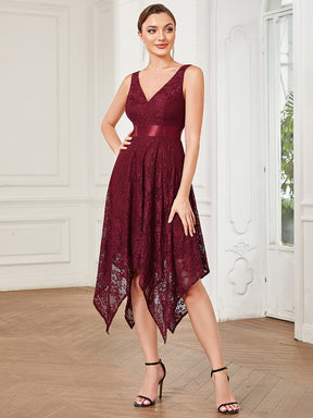 Robe de Soirée Asymétrique à la Taille en Ruban en Dentelle