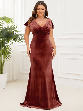 Robe de Soirée Plissée en Velours Col en V de Grande Taille