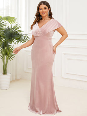 Robe de Soirée Plissée en Velours Col en V de Grande Taille