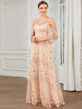 Robe de soirée drapée en tulle à sequins et épaules dénudées #Couleur_Or Rose