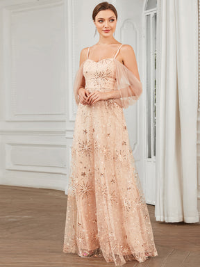 Robe de soirée drapée en tulle à sequins et épaules dénudées