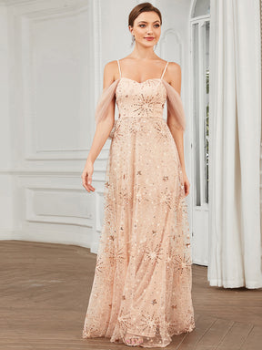 Robe de soirée drapée en tulle à sequins et épaules dénudées