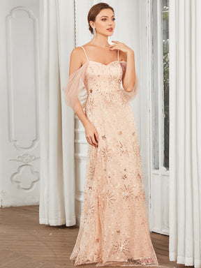 Robe de soirée drapée en tulle à sequins et épaules dénudées