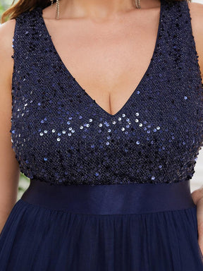 Robe de Soirée Haute Basse à Col en V à Paillettes de Grande Taille