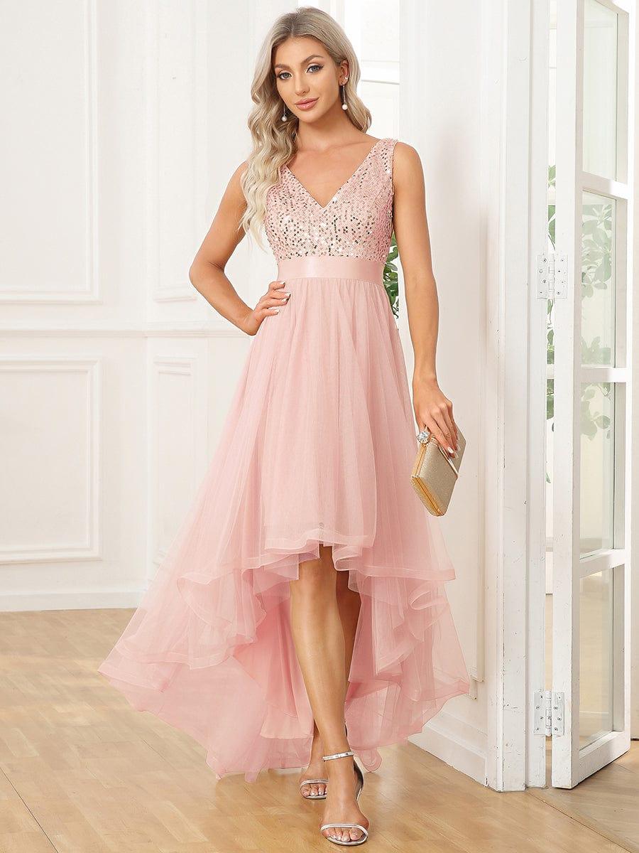 Robe de soirée Sans manches Bal et sequins haute-basse #Couleur_Rose
