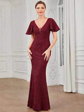 Robe de soirée Sequins moulante Manches courtes Encolure en V