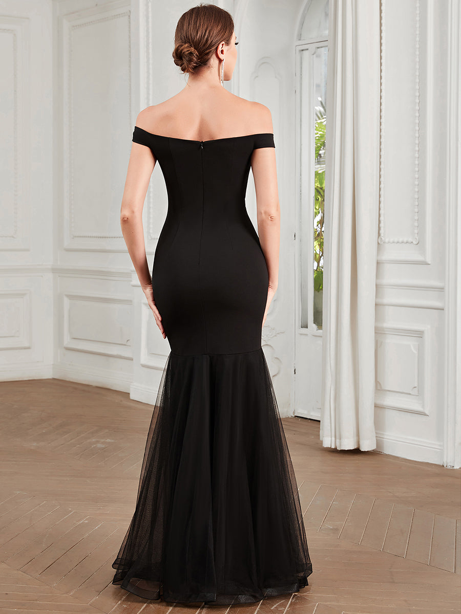 Robe de soirée moulante Tulle sirène Epaules dénudées #Couleur_Noir