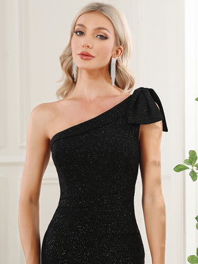 Robe de soirée fendue moulante avec nœud papillon et une épaule