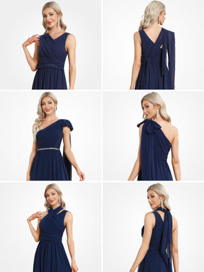 Robe de soirée asymétrique en mousseline à taille ornée
