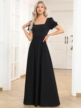 Robe de soirée trapèze à manches courtes et encolure carrée #Couleur_Noir