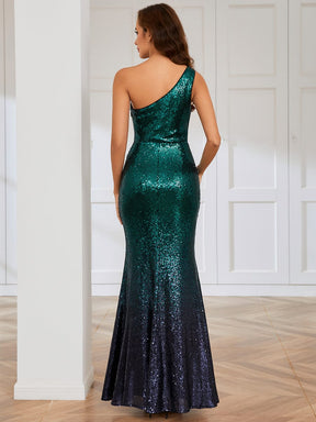 Robe de Soirée Sirène Asymétrique à Fente sur le Devant Ombre à Paillettes
