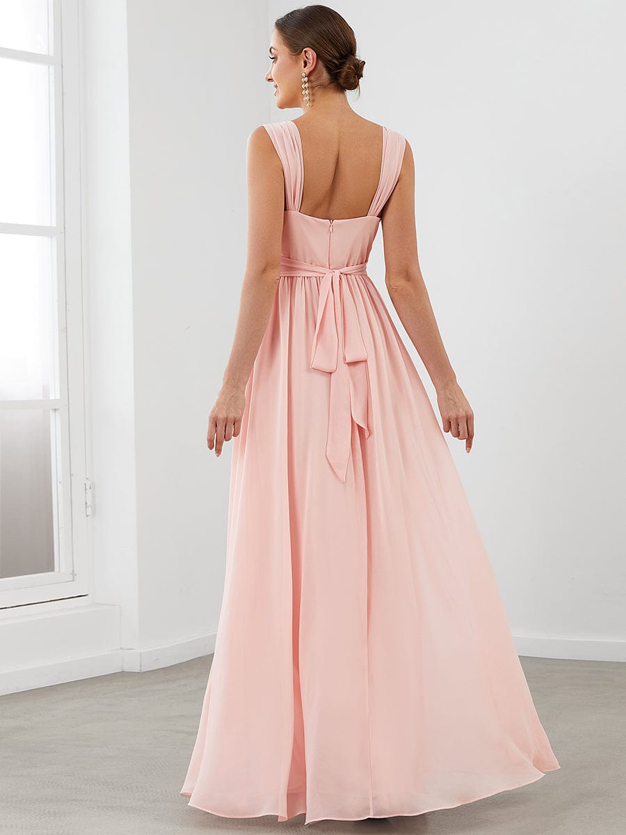 Robe de soirée trapèze sans manches en mousseline de soie à la taille et à encolure en V