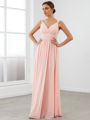 Robe de soirée trapèze sans manches en mousseline de soie à la taille et à encolure en V