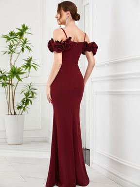Robe de soirée moulante à bretelles fines et épaules dénudées à volants