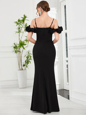 Robe de soirée moulante à bretelles fines et épaules dénudées à volants