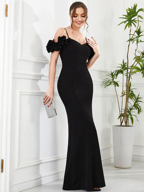 Robe de soirée moulante à bretelles fines et épaules dénudées à volants