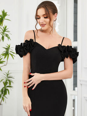 Robe de soirée moulante à bretelles fines et épaules dénudées à volants