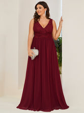 Robe de soirée sans manches Encolure en V fente haute Grande taille #Couleur_Bordeaux